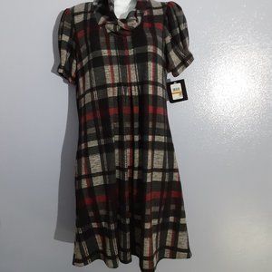 New Plaid Short Sleeve High Neck Dress